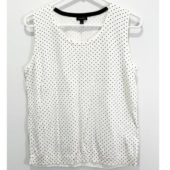 Talbots Sleeveless Knit Top Women's Medium White Polka Dot Print - Picture 1 of 8